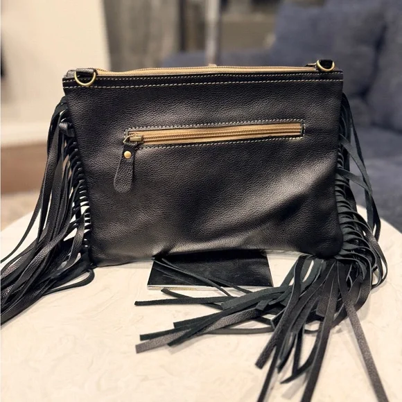 Myra Black and Turquoise Leather Hairon Crossbody- Used - Picture 3 of 5